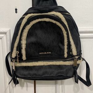 Michael Kors Women's Rhea Shearling Trim Medium Logo Backpack